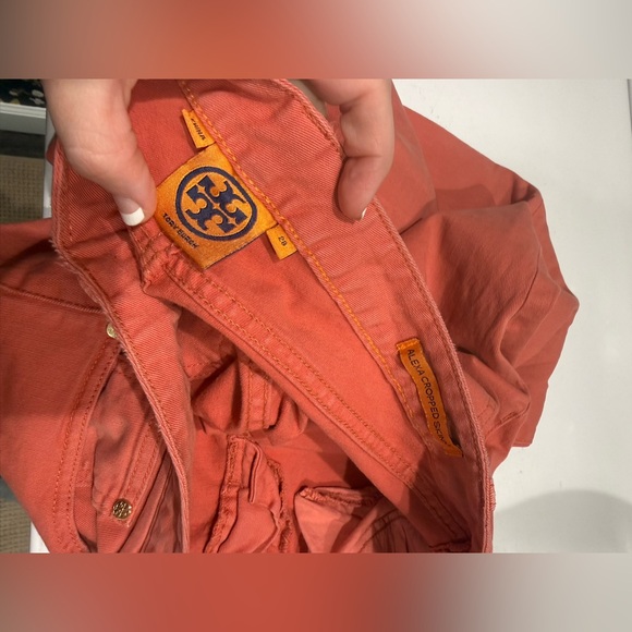 Tory Burch Coral Pants & Floral Cardigan Set XS Alexa Cropped Skinny Size 28 - Picture 9 of 9